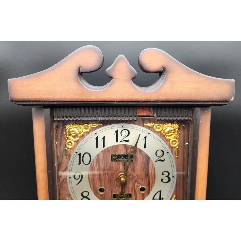 Vintage Centurion 35‑Day Regulator Clock* Korea Wood Case Brass Pendulum Key